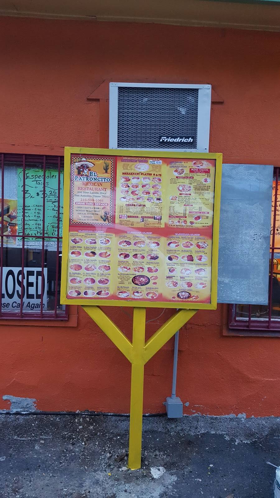 EL PATRONCITO MEXICAN RESTAURAN | restaurant | 606 New Laredo Hwy, San Antonio, TX 78211, USA | 2105981066 OR +1 210-598-1066