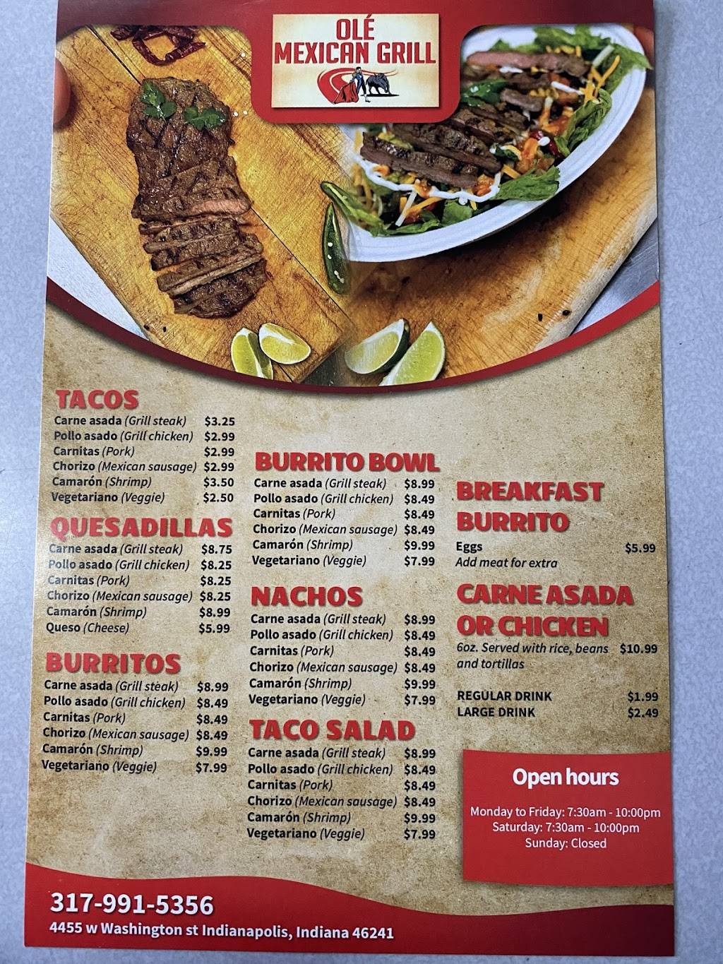 Ole Mexican Grill | restaurant | 4455 W Washington St, Indianapolis, IN 46241, USA | 3179915356 OR +1 317-991-5356