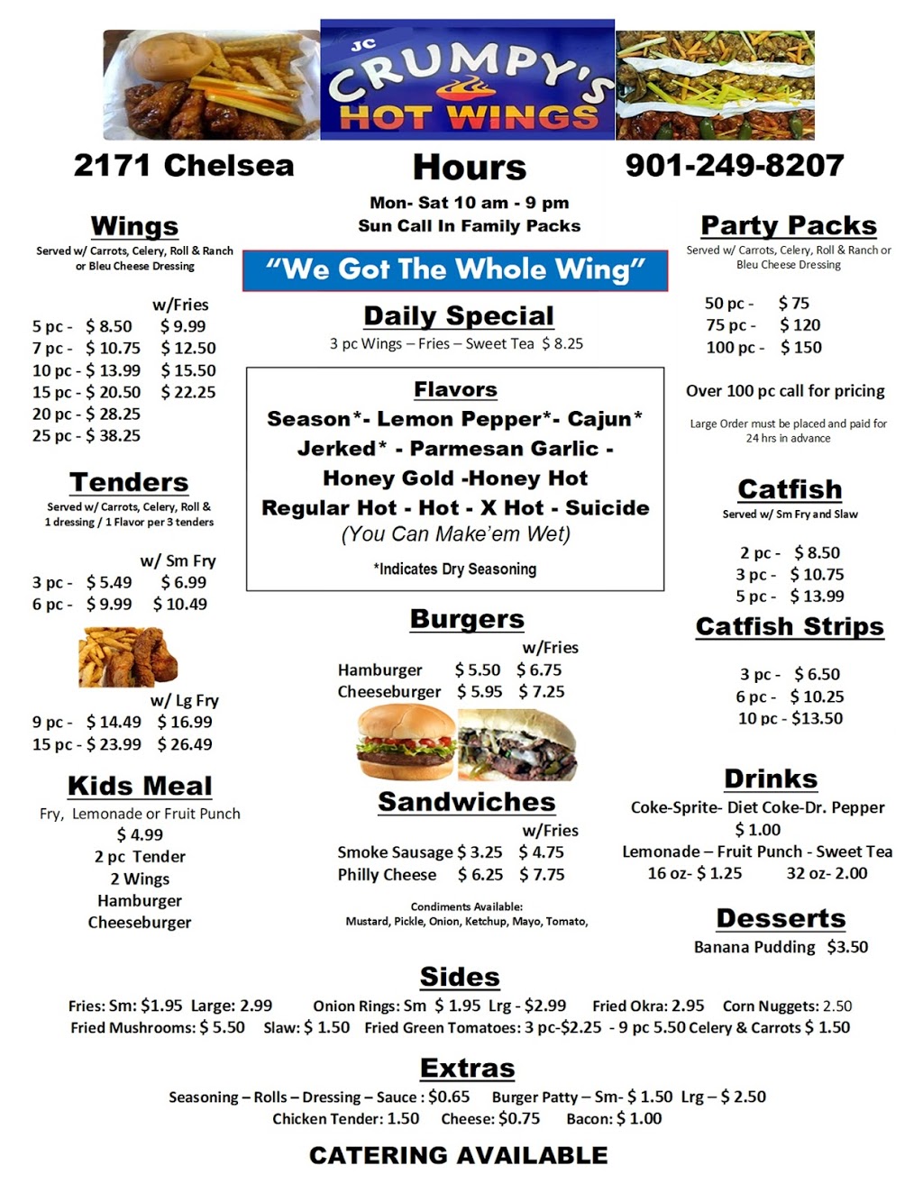 JCs Crumpys Hotwings Chelsea | restaurant | 2171 Chelsea Ave, Memphis, TN 38108, USA | 9012498207 OR +1 901-249-8207
