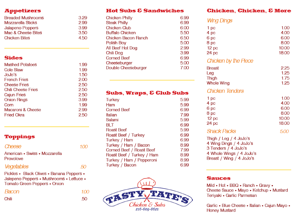 Tasty Tates Chicken and Subs | meal takeaway | 5790 State Rd, Parma, OH 44134, USA | 2166098621 OR +1 216-609-8621