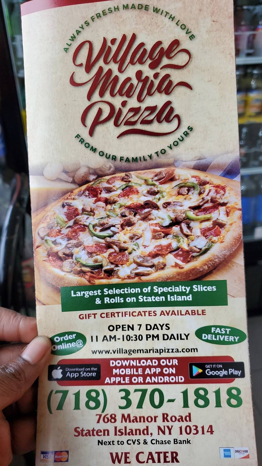 Village Maria Pizza | restaurant | 768 Manor Rd, Staten Island, NY 10314, USA | 7183701818 OR +1 718-370-1818