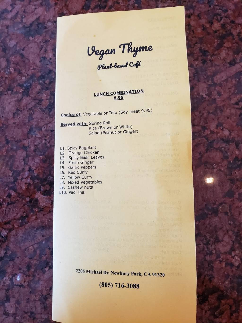 Vegan Thyme | restaurant | 2205 Michael Dr, Newbury Park, CA 91320, USA | 8057163088 OR +1 805-716-3088