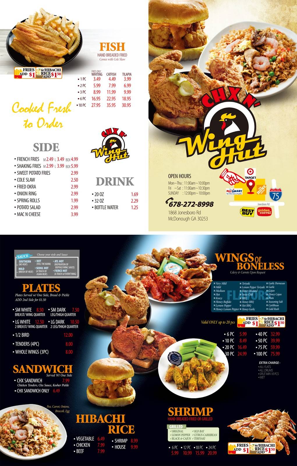 Chx N Wing Hut | meal takeaway | 1868 Jonesboro Rd, McDonough, GA 30253, USA | 6782728998 OR +1 678-272-8998