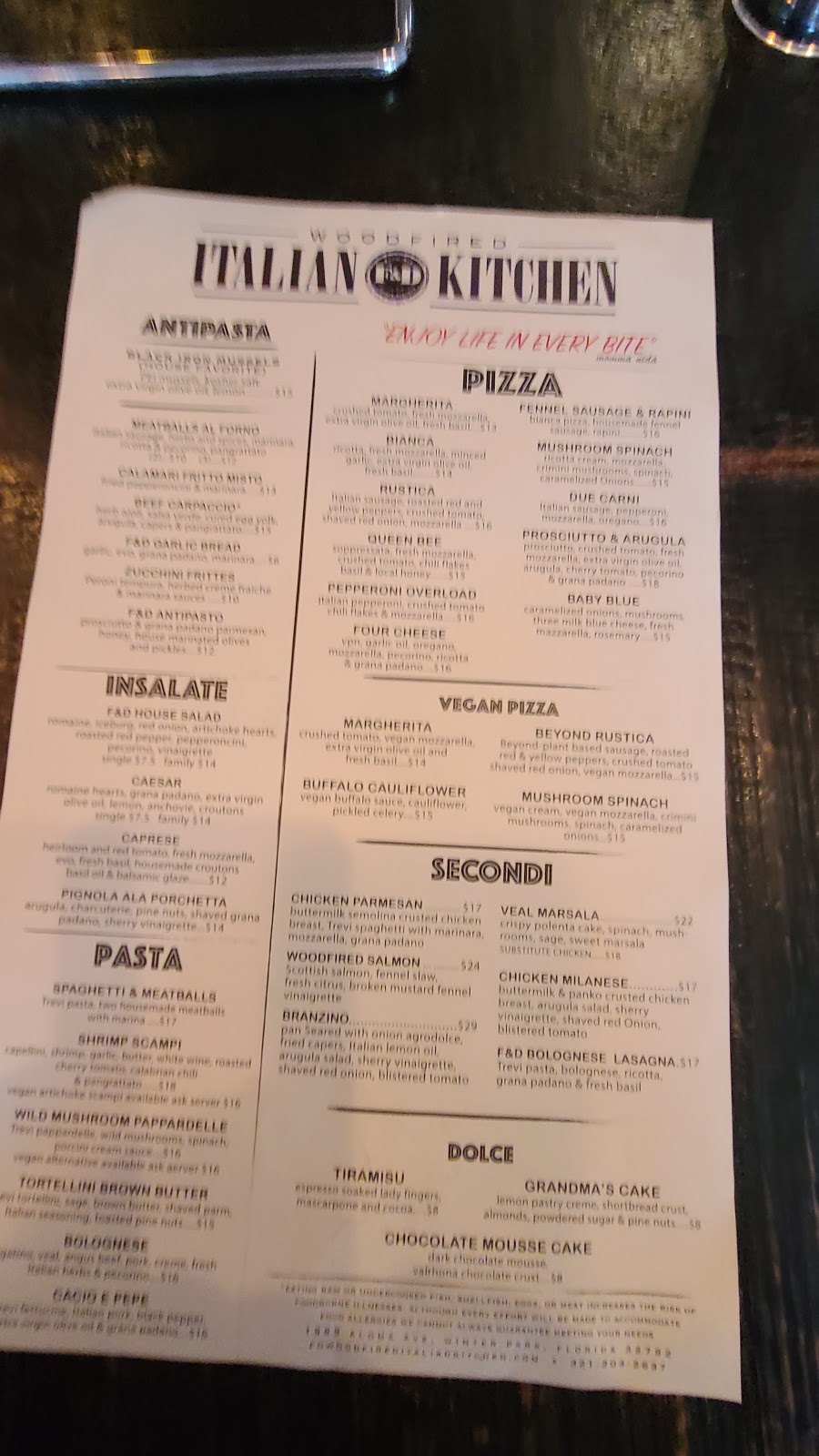 F&D Woodfired Italian Kitchen | restaurant | 1965 Aloma Ave, Winter Park, FL 32792, USA | 3212032637 OR +1 321-203-2637