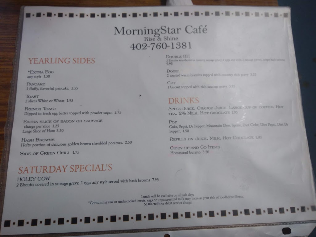 MorningStar Café, LLC | cafe | 140 E 12th St, Imperial, NE 69033, USA | 3084146161 OR +1 308-414-6161