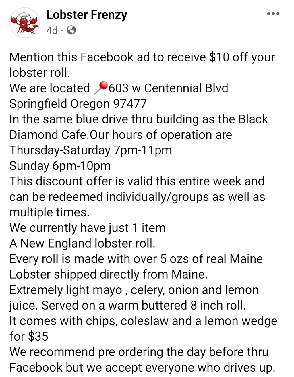 Lobster Frenzy | restaurant | 603 W Centennial Blvd, Springfield, OR 97477, USA | 5417995052 OR +1 541-799-5052