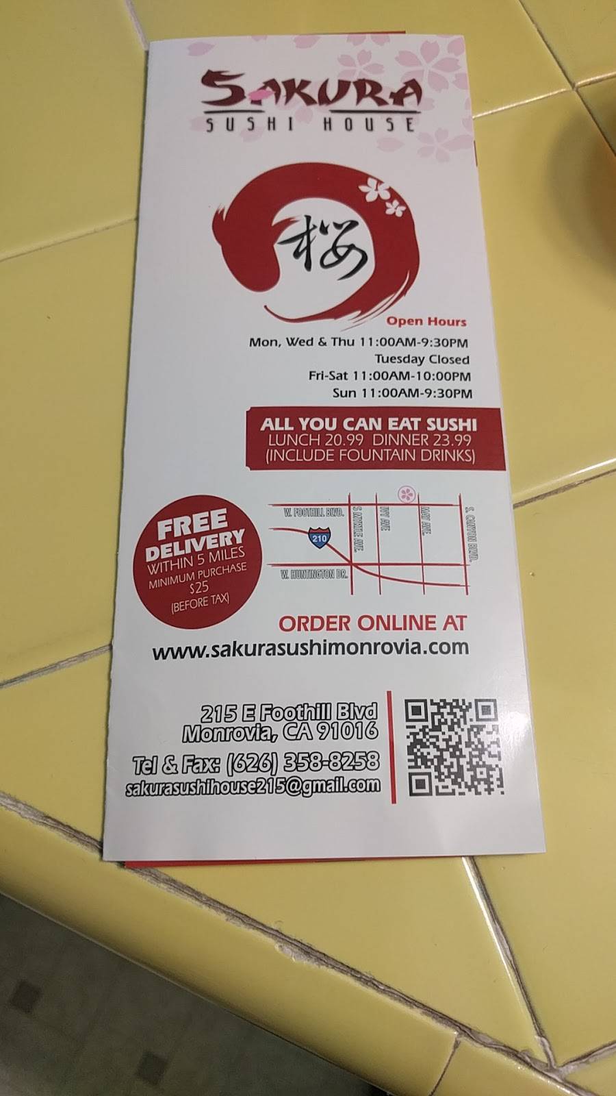 Sakura Sushi House | restaurant | 215 E Foothill Blvd, Monrovia, CA 91016, USA | 6263588258 OR +1 626-358-8258