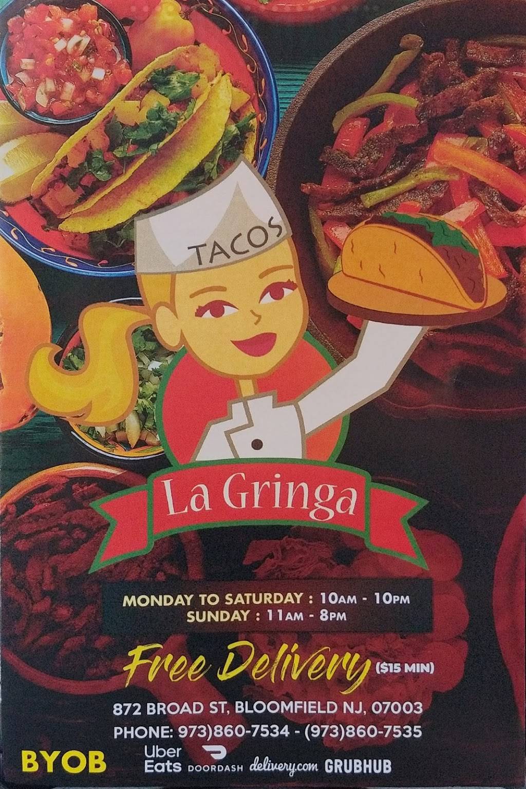 Tacos La Gringa Broad st | restaurant | 872 Broad St, Bloomfield, NJ 07003, USA | 9738607534 OR +1 973-860-7534