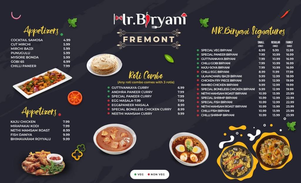 Mr.Biryani | restaurant | 3878 Walnut Ave, Fremont, CA 94538, USA | 5109893999 OR +1 510-989-3999