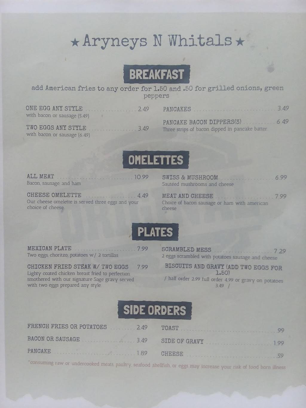 Aryneys N Whitals | restaurant | 26222 Edison Rd, South Bend, IN 46628, USA | 5744402668 OR +1 574-440-2668