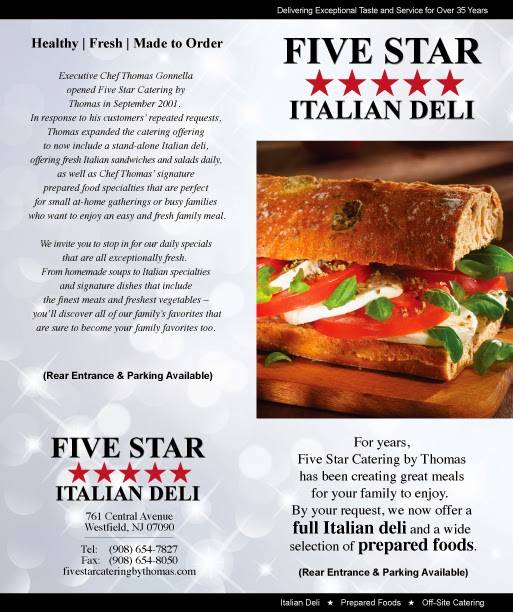Five Star Catering by Thomas | meal takeaway | 761 Central Ave, Westfield, NJ 07090, USA | 9086547827 OR +1 908-654-7827