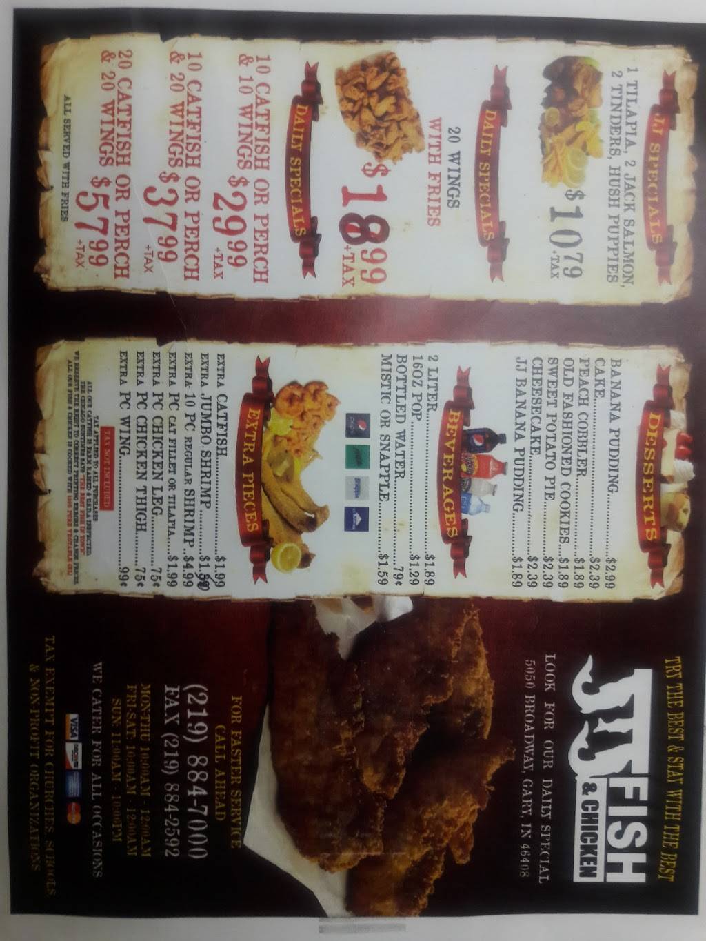 J&J Fish and Chicken | restaurant | 5050 Broadway, Gary, IN 46408, USA | 2198847000 OR +1 219-884-7000