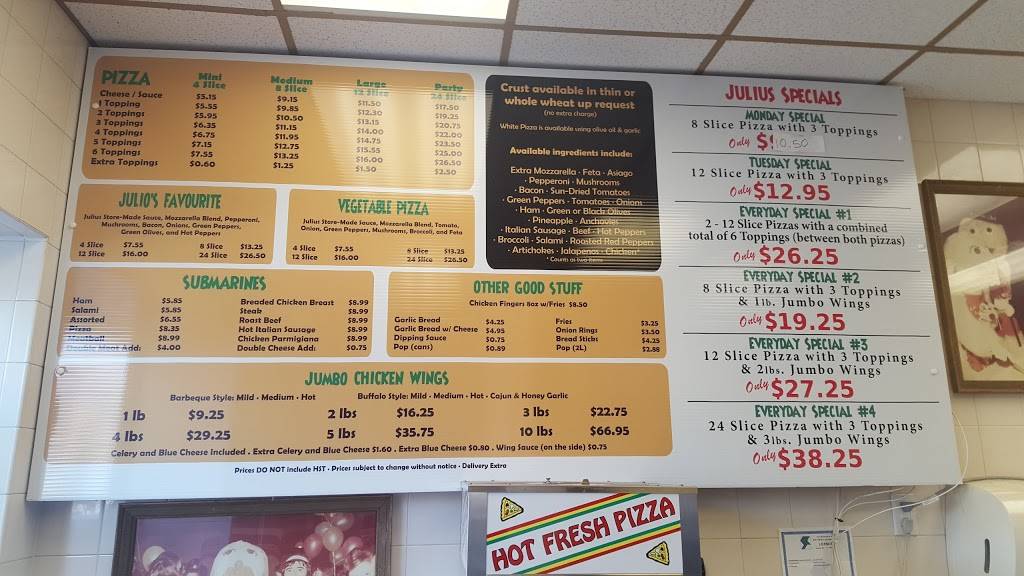 Julius Pizza | restaurant | 600 Ontario St #23, St. Catharines, ON L2N 7H8, Canada | 9059357971 OR +1 905-935-7971