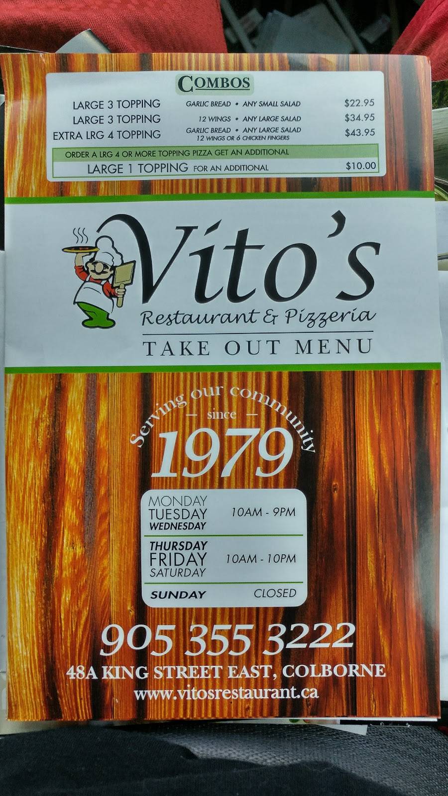 Vitos Restaurant & Pizzeria | restaurant | 48 A King St E, Colborne, ON K0K 1S0, Canada | 9053553222 OR +1 905-355-3222