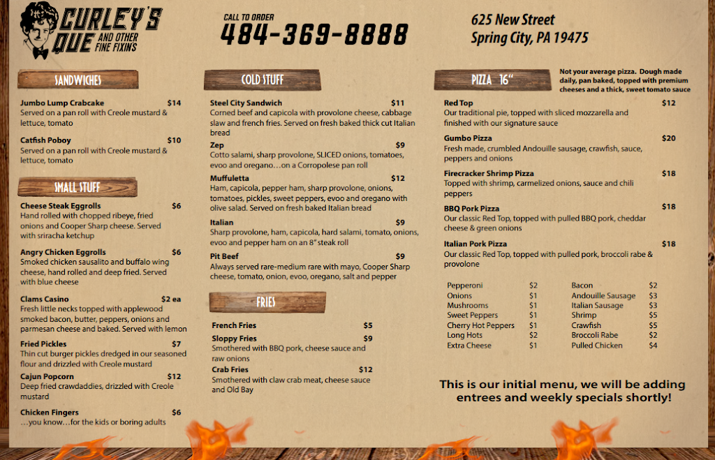 Curleys Que | restaurant | 625 New St, Spring City, PA 19475, USA | 4843698888 OR +1 484-369-8888