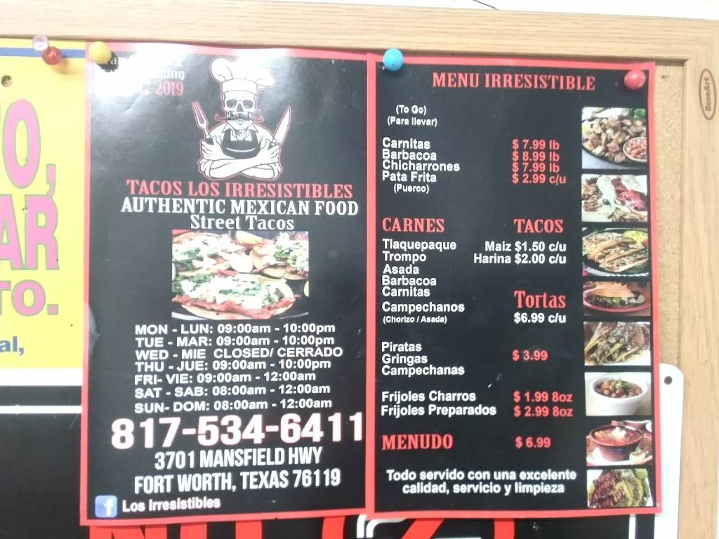 Tacos Los Irresistibles | restaurant | 3701 Mansfield Hwy, Fort Worth, TX 76119, USA | 8175346411 OR +1 817-534-6411