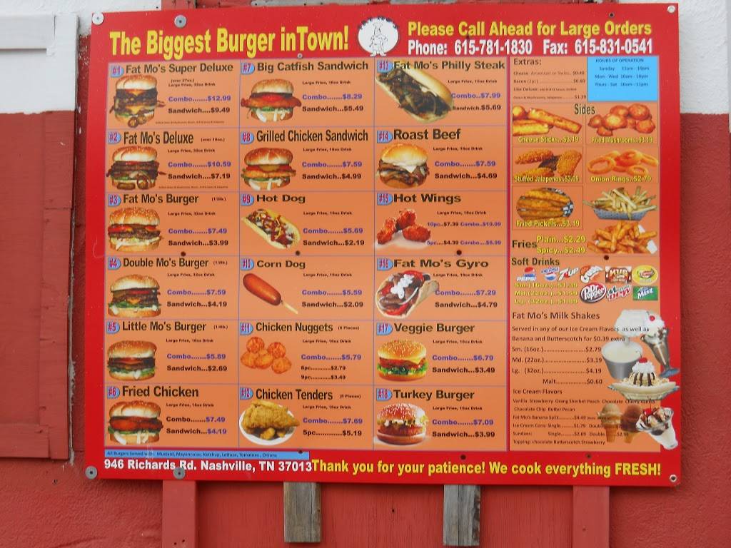 Fat Mos Burgers | restaurant | 946 Richards Rd, Antioch, TN 37013, USA | 6157811830 OR +1 615-781-1830