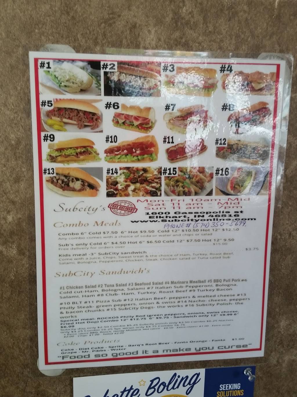 Sub City | restaurant | 1600 Cassopolis St, Elkhart, IN 46514, USA | 5743505699 OR +1 574-350-5699