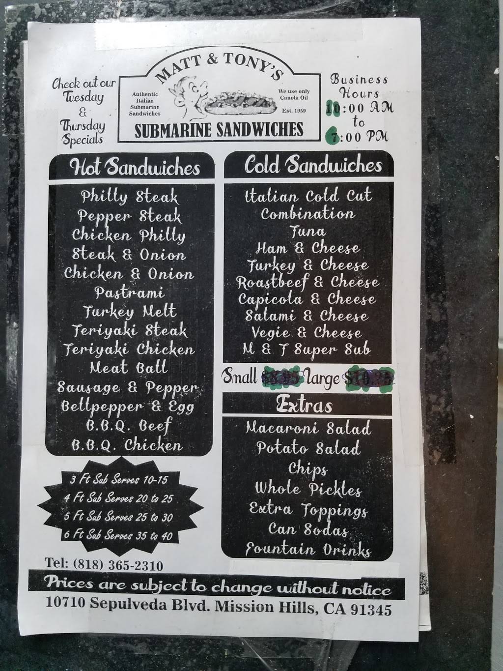 Matt & Tonys | restaurant | 10710 Sepulveda Blvd, Mission Hills, CA 91345, USA | 8183652310 OR +1 818-365-2310