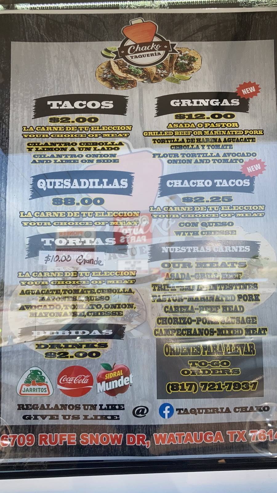 Taqueria chacko | restaurant | 6709 Rufe Snow Dr, Fort Worth, TX 76148, USA | 8177217937 OR +1 817-721-7937