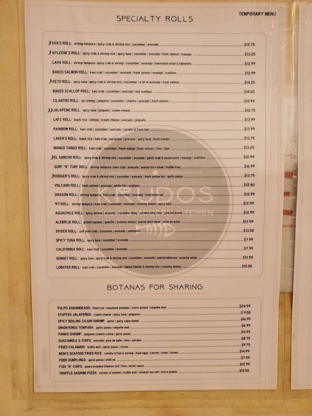 Krudos | restaurant | 1725 Durfee Ave, South El Monte, CA 91733, USA | 6265221601 OR +1 626-522-1601