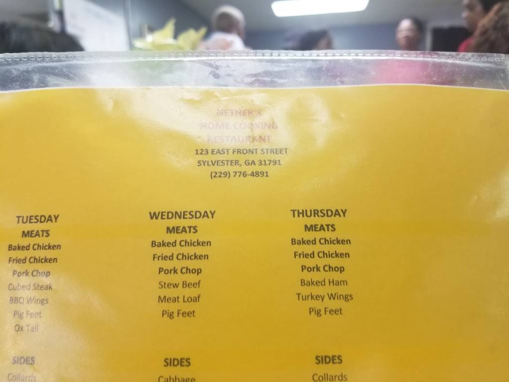Nethers Restaurant | restaurant | 123 Front St, Sylvester, GA 31791, USA | 2297764891 OR +1 229-776-4891