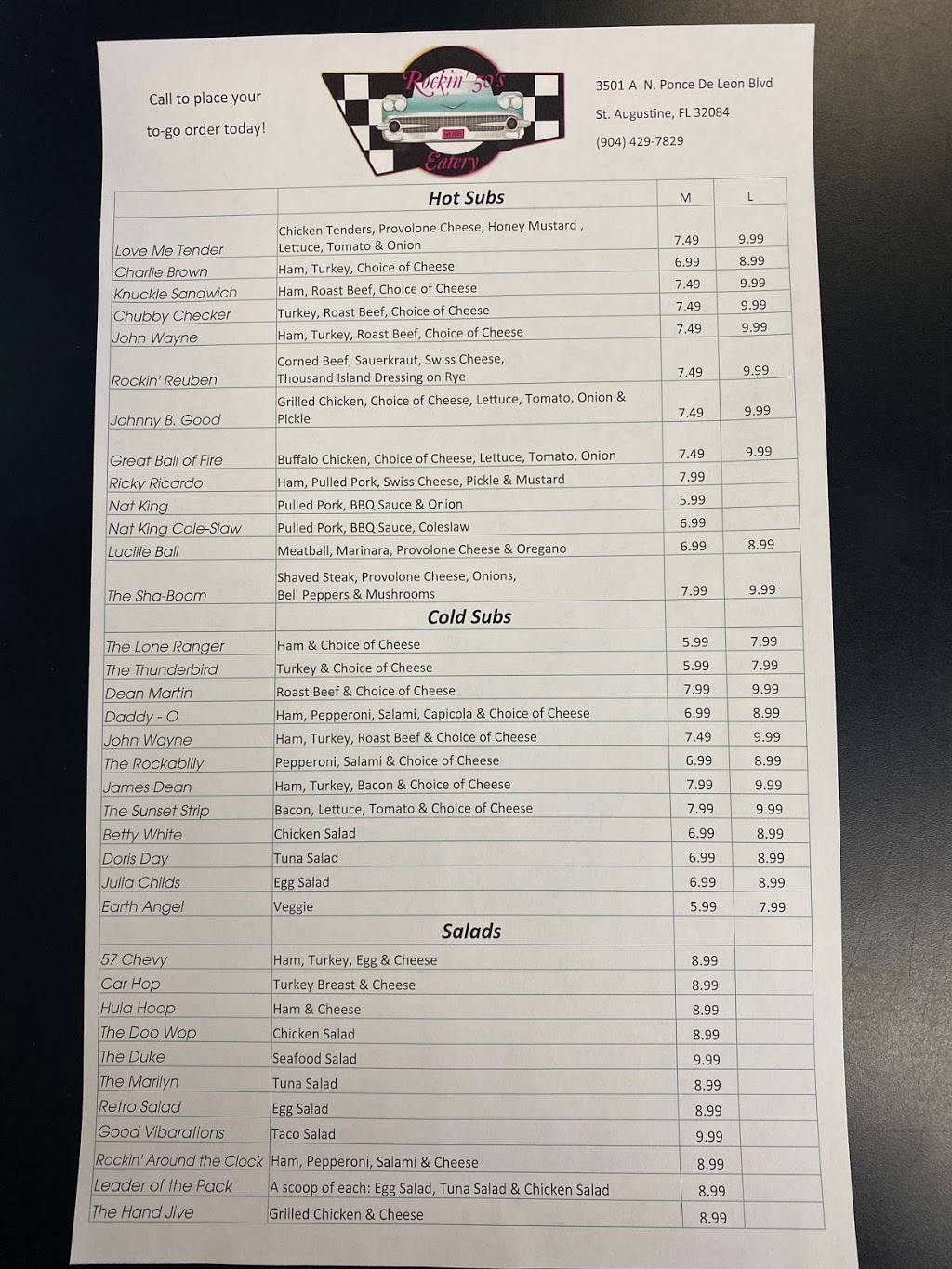 Rockin 50s Eatery | restaurant | 3501 N Ponce De Leon Blvd, St. Augustine, FL 32084, USA | 9044297829 OR +1 904-429-7829