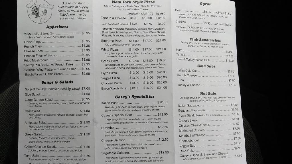 Caseys Pizza & Grill | restaurant | 615 S Main St, Woodsboro, MD 21798, USA | 3018452425 OR +1 301-845-2425