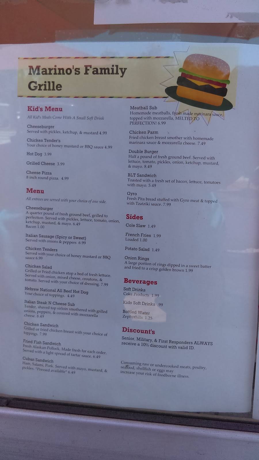 Marinos Family Grille | restaurant | 5017 Gall Blvd, Zephyrhills, FL 33542, USA | 8137791787 OR +1 813-779-1787