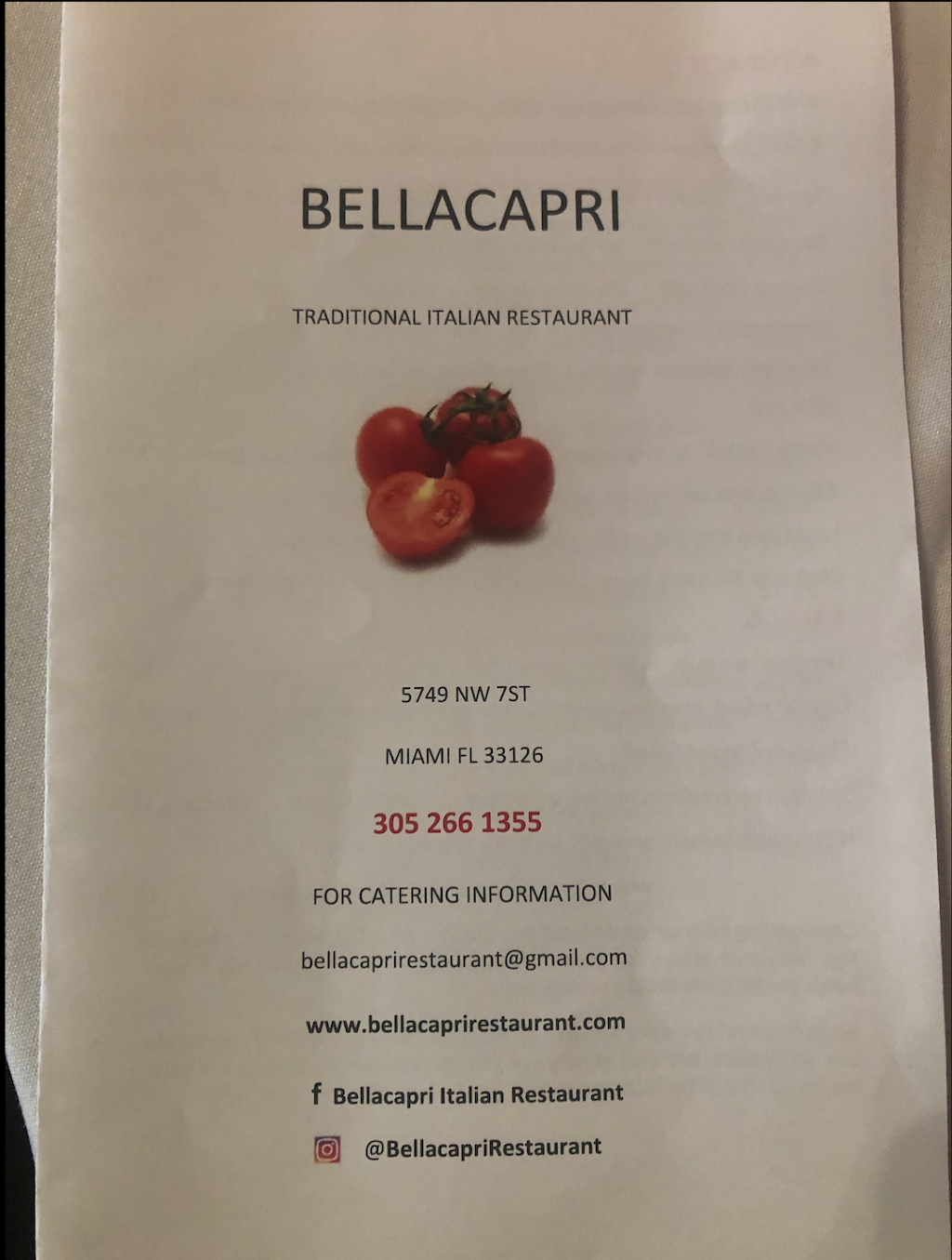 Bellacapri Italian Restaurant | restaurant | 5749 NW 7th St, Miami, FL 33126, USA | 3052661355 OR +1 305-266-1355