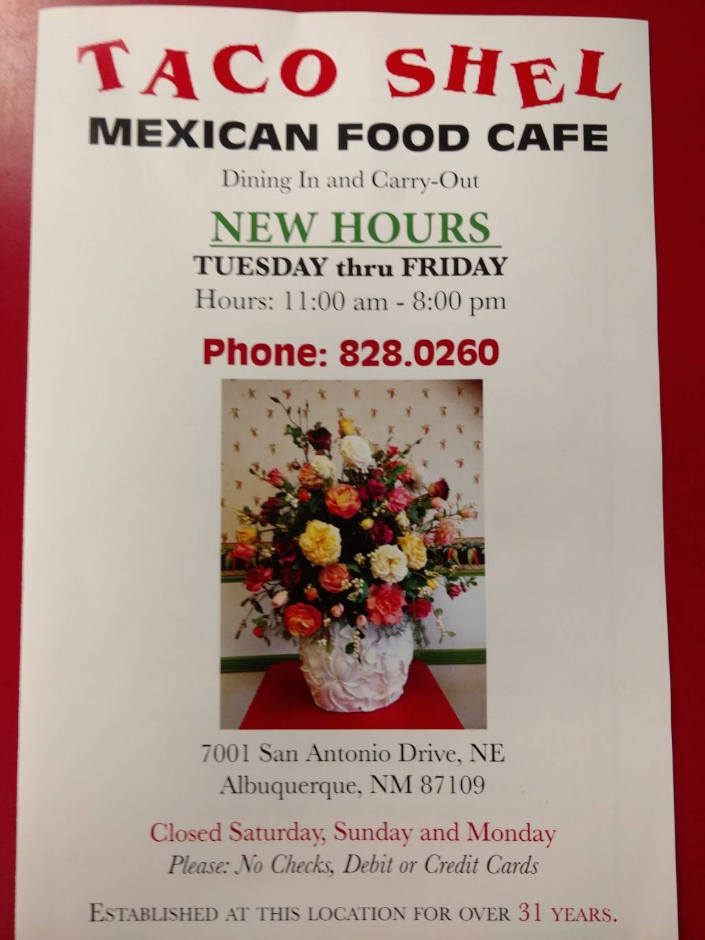 Taco Shel | restaurant | 7001 San Antonio Dr NE # G, Albuquerque, NM 87109, USA | 5058280260 OR +1 505-828-0260