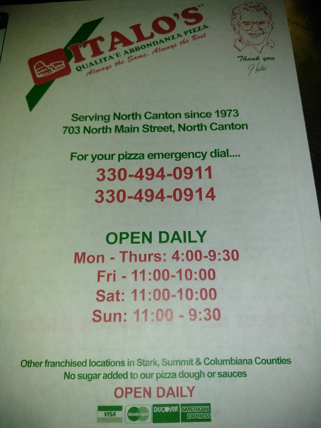 Italos Pizza | restaurant | 703 N Main St, North Canton, OH 44720, USA | 3304940911 OR +1 330-494-0911