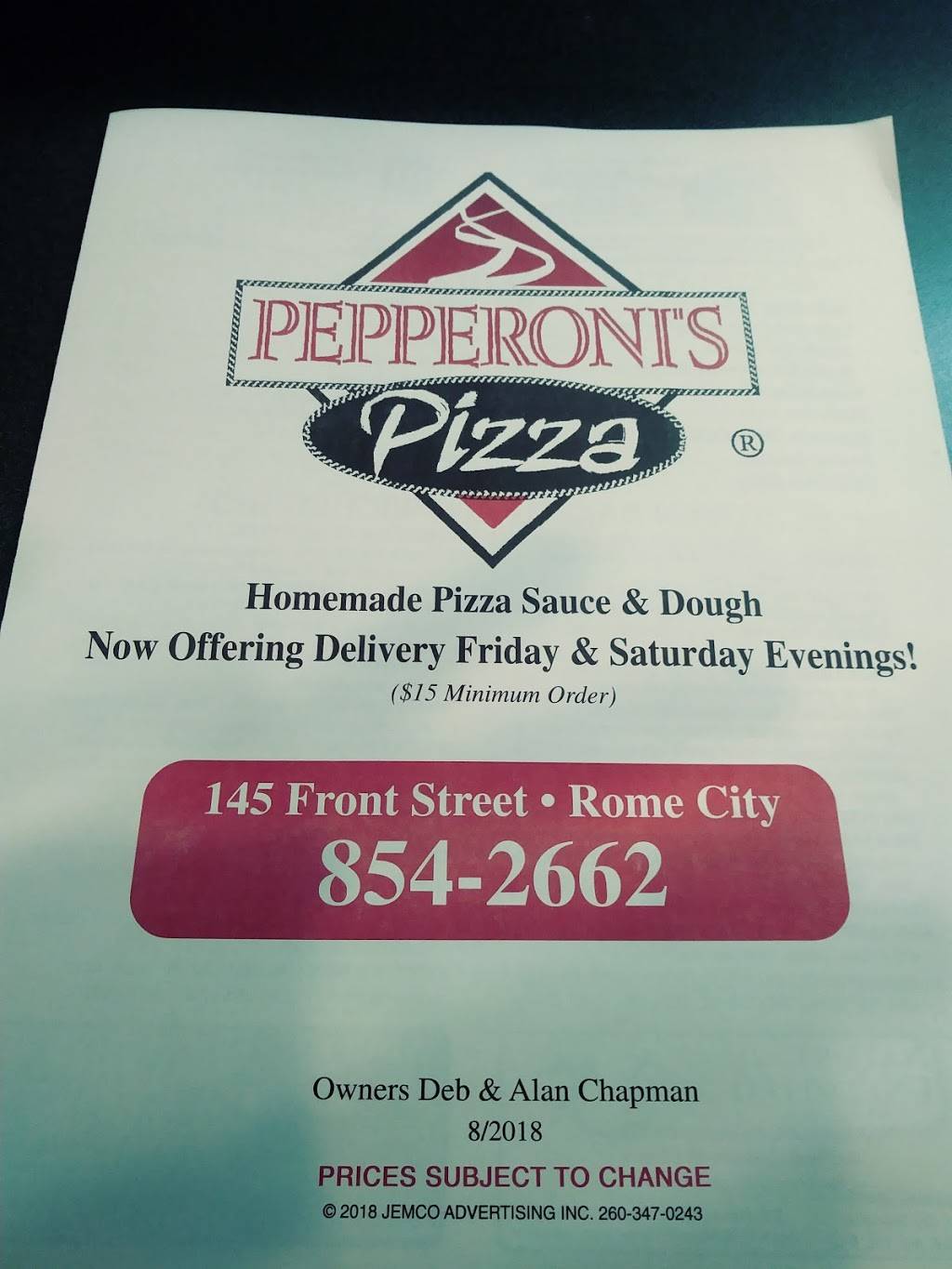 Pepperonis Pizza | restaurant | 145 Front St, Rome City, IN 46784, USA | 2608542662 OR +1 260-854-2662