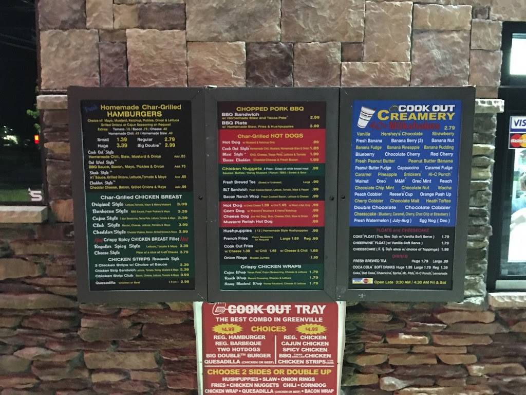 Cook Out | restaurant | 711 S Memorial Dr, Greenville, NC 27834, USA | 2525515895 OR +1 252-551-5895