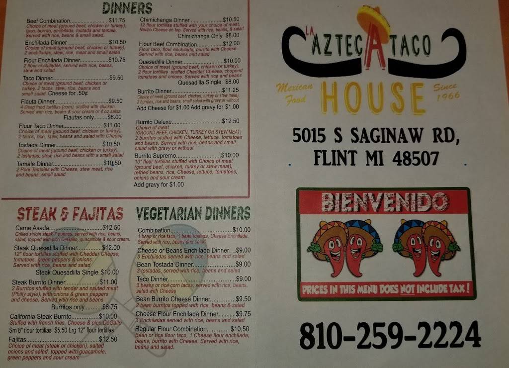 La Azteca Taco House | restaurant | 5015 Saginaw Rd, Flint, MI 48507, USA | 8102592224 OR +1 810-259-2224
