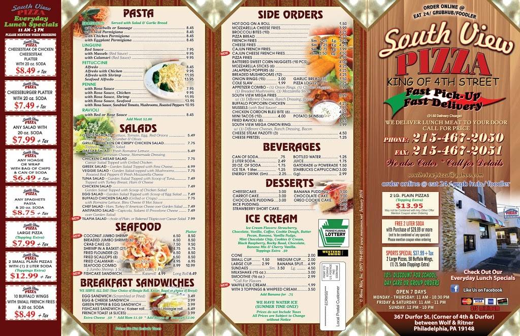 South View Pizza | meal delivery | 367 Durfor St, Philadelphia, PA 19148, USA | 2154672050 OR +1 215-467-2050