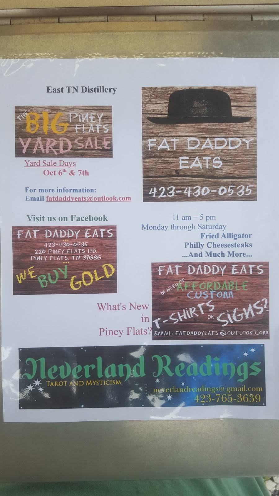 Fat Daddy Eats | restaurant | 220 Piney Flats Rd #11, Piney Flats, TN 37686, USA | 4234300535 OR +1 423-430-0535