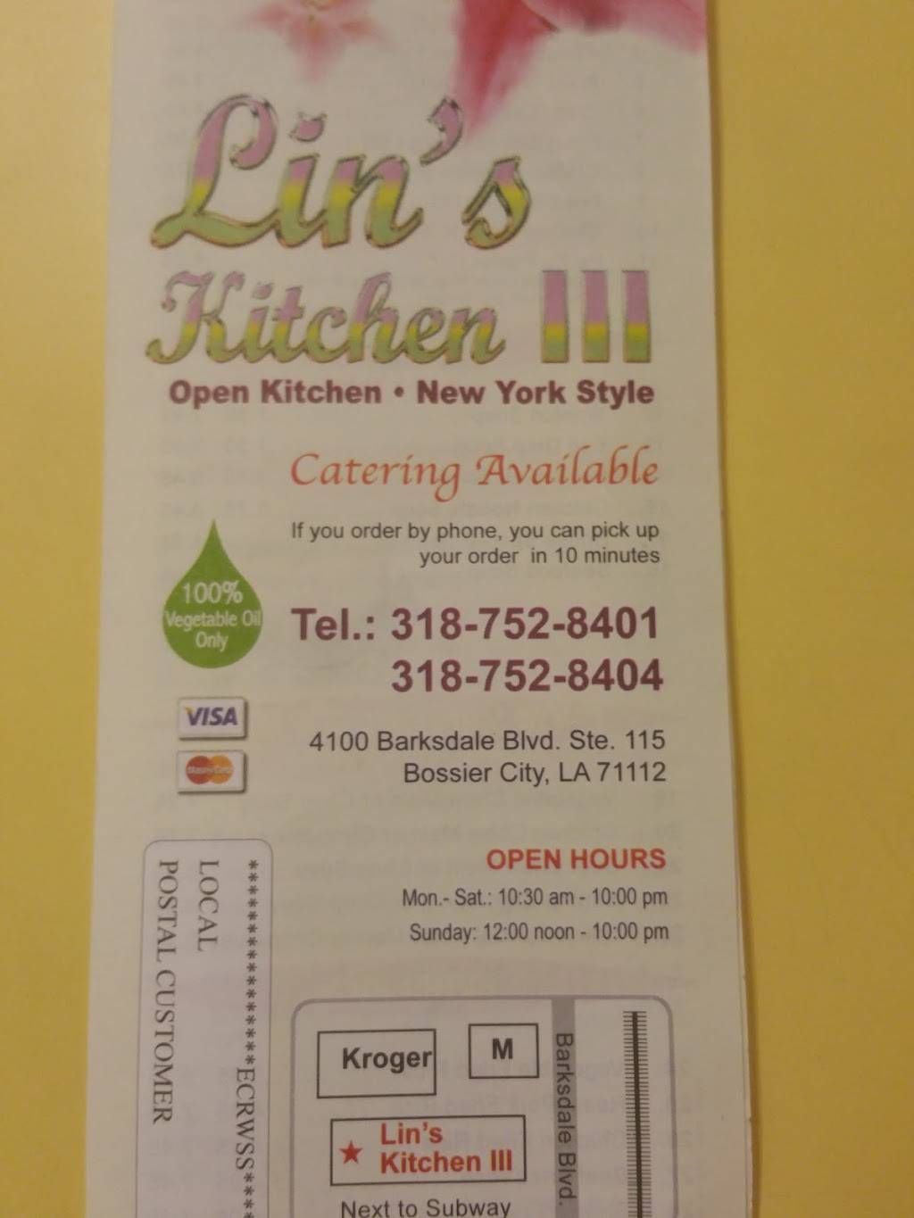 Lins Kitchen | restaurant | 4100 Barksdale Blvd, Bossier City, LA 71112, USA | 3187528401 OR +1 318-752-8401