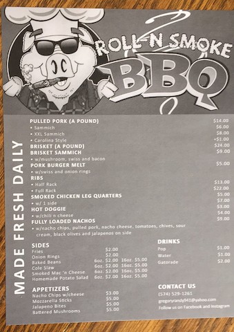 Roll-N Smoke BBQ LLC | restaurant | 108 E Washington St, North Webster, IN 46555, USA | 5745291261 OR +1 574-529-1261