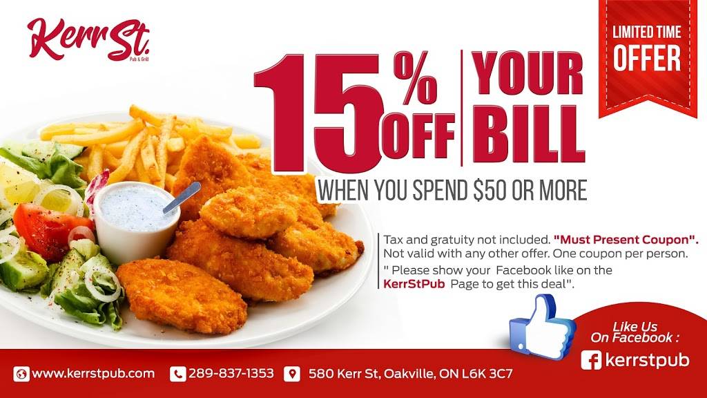 Kerr St. Pub & Grill | restaurant | 580 Kerr St, Oakville, ON L6K 3C7, Canada | 2898371353 OR +1 289-837-1353