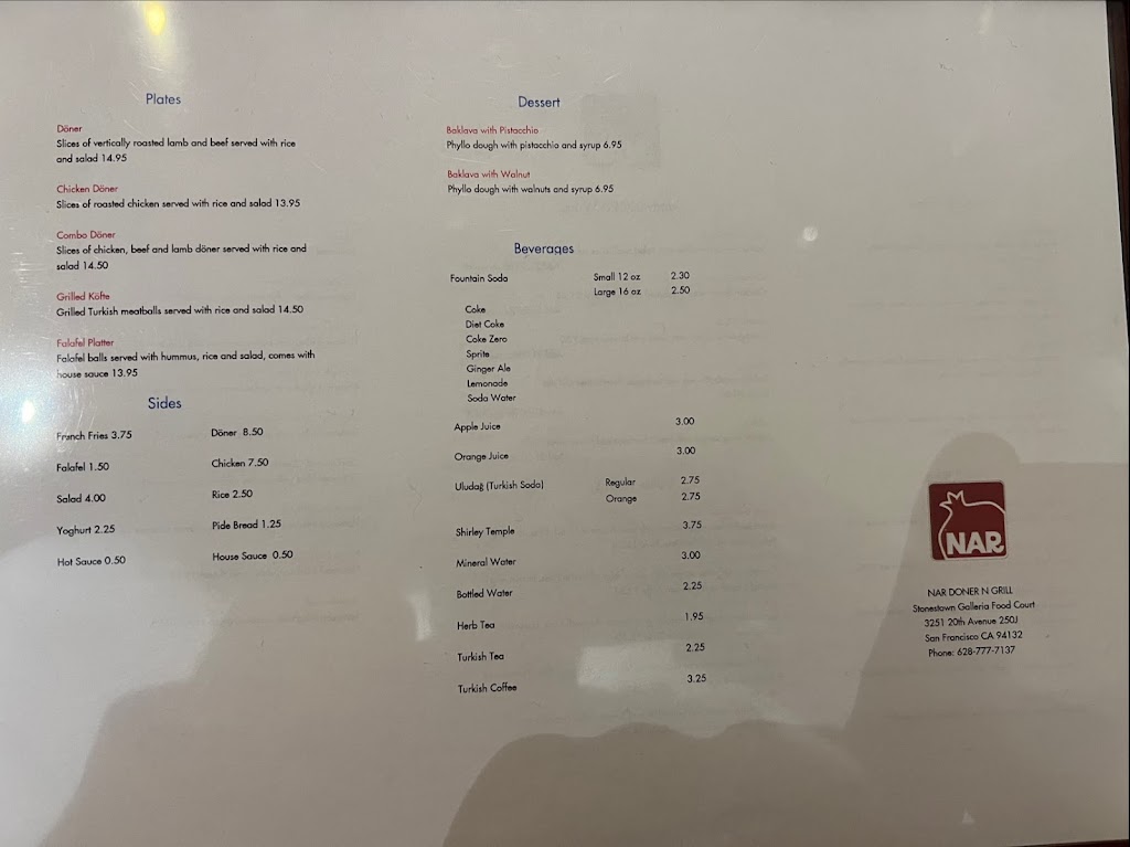 NAR Doner & Grill | restaurant | San Francisco, CA 94132, USA | 6287777137 OR +1 628-777-7137