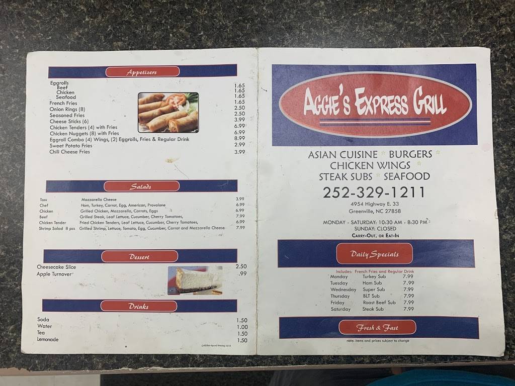 Aggies Express grill | restaurant | 4954 NC-33, Greenville, NC 27858, USA | 2523291211 OR +1 252-329-1211