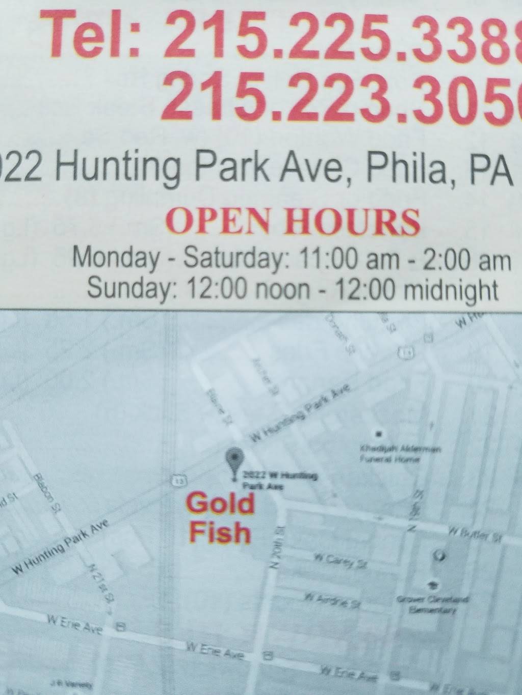Gold Fish | meal takeaway | 2022 W Hunting Park Ave, Philadelphia, PA 19140, USA | 2152253388 OR +1 215-225-3388