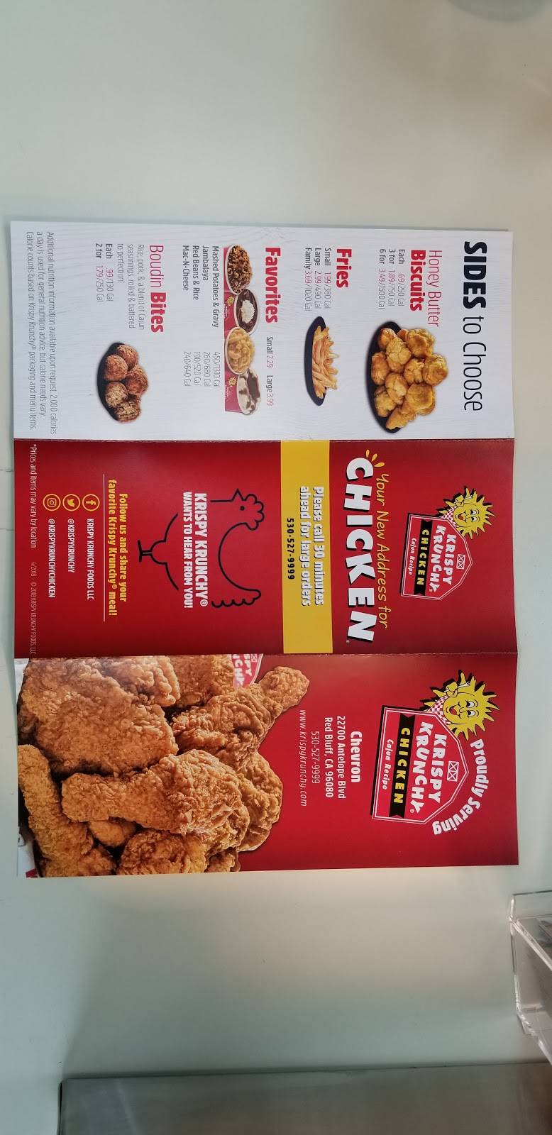 Krispy Krunchy Chicken | restaurant | 22700 Antelope Blvd, Red Bluff, CA 96080, USA | 5305279999 OR +1 530-527-9999