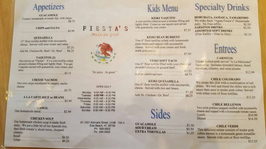 Fiestas Mexican Grill | restaurant | 91-1001 Kaimalie St, Ewa Beach, HI 96706, USA | 8086899925 OR +1 808-689-9925