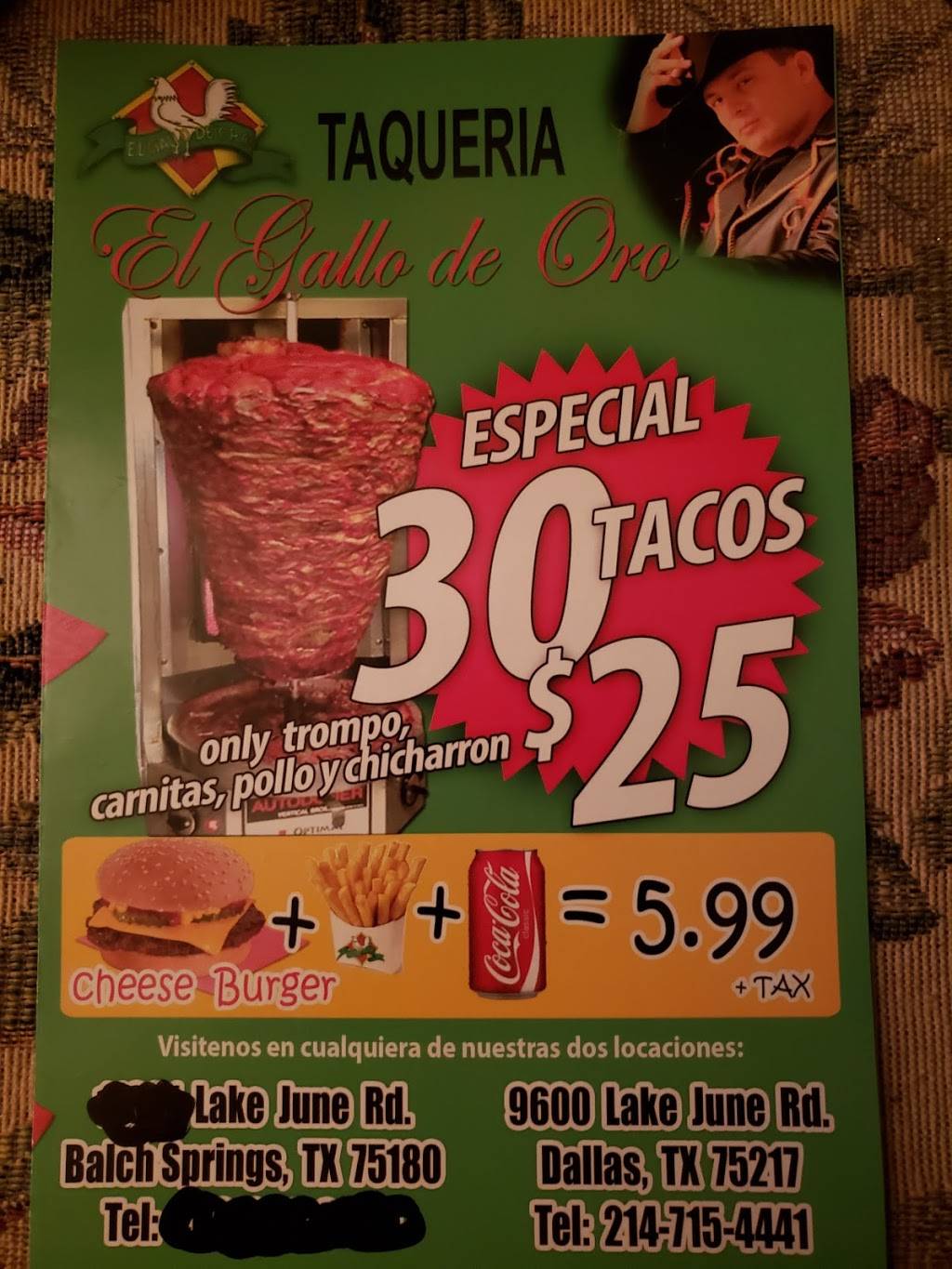 Tacos y Gorditas el gallo de oro | restaurant | 11629 Lake June Rd #501, Balch Springs, TX 75180, USA | 2147154441 OR +1 214-715-4441