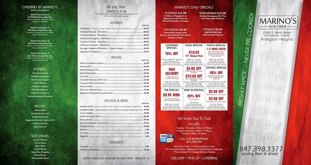 Marinos Pizza & Pasta | restaurant | 2300 E Rand Rd, Arlington Heights, IL 60004, USA | 8473983377 OR +1 847-398-3377