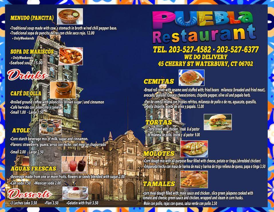 PUEBLA RESTAURANT | restaurant | 45 Cherry St, Waterbury, CT 06702, USA | 2035274582 OR +1 203-527-4582