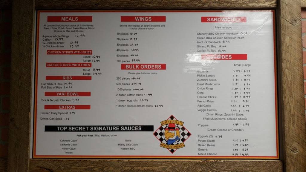 Wild Bill’s Buffalo Wings | restaurant | 1835 Main St, Colorado Springs, CO 80911, USA | 7194652298 OR +1 719-465-2298