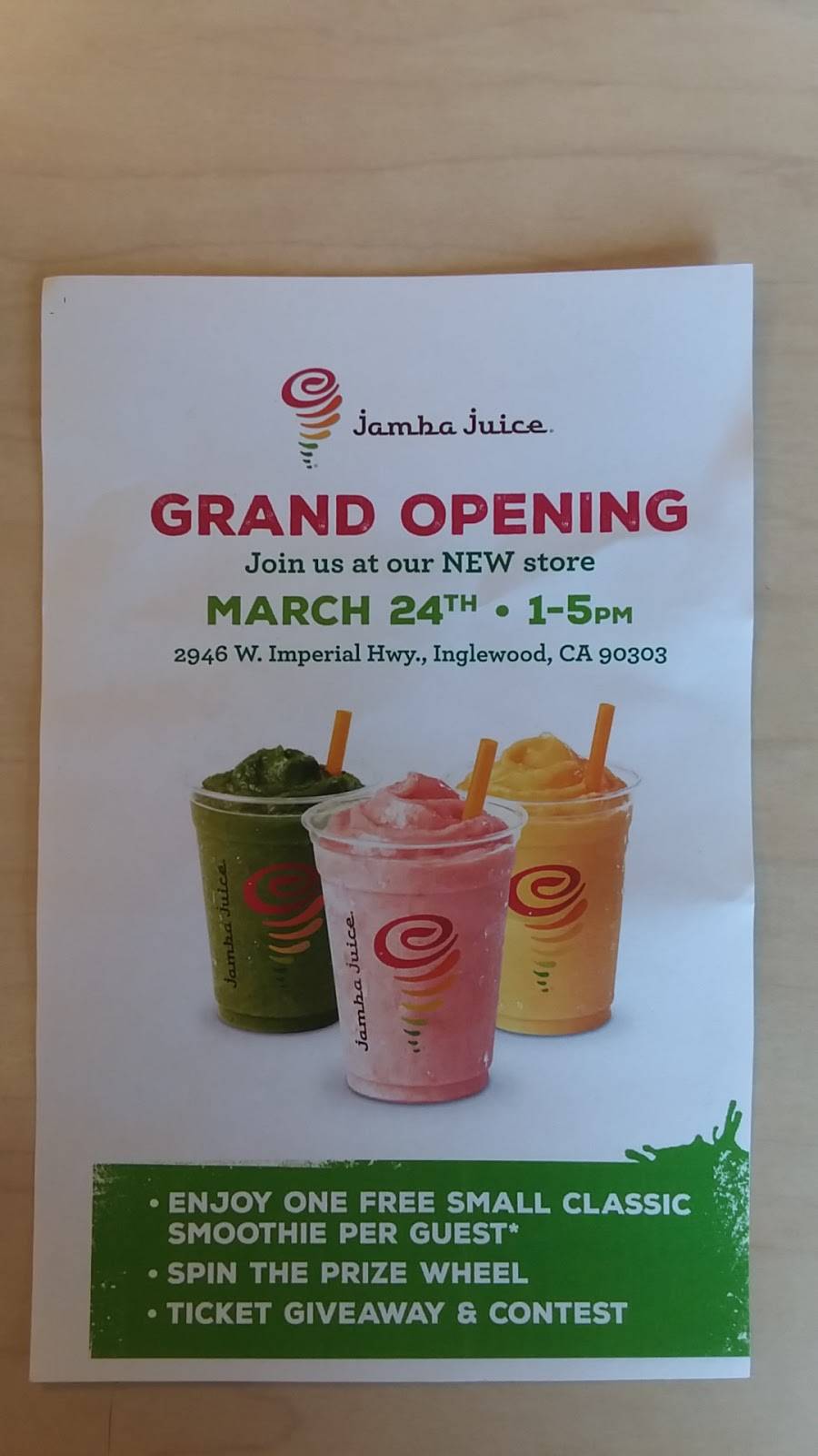 Jamba | restaurant | 2946 W Imperial Hwy, Inglewood, CA 90303, USA | 3232423516 OR +1 323-242-3516
